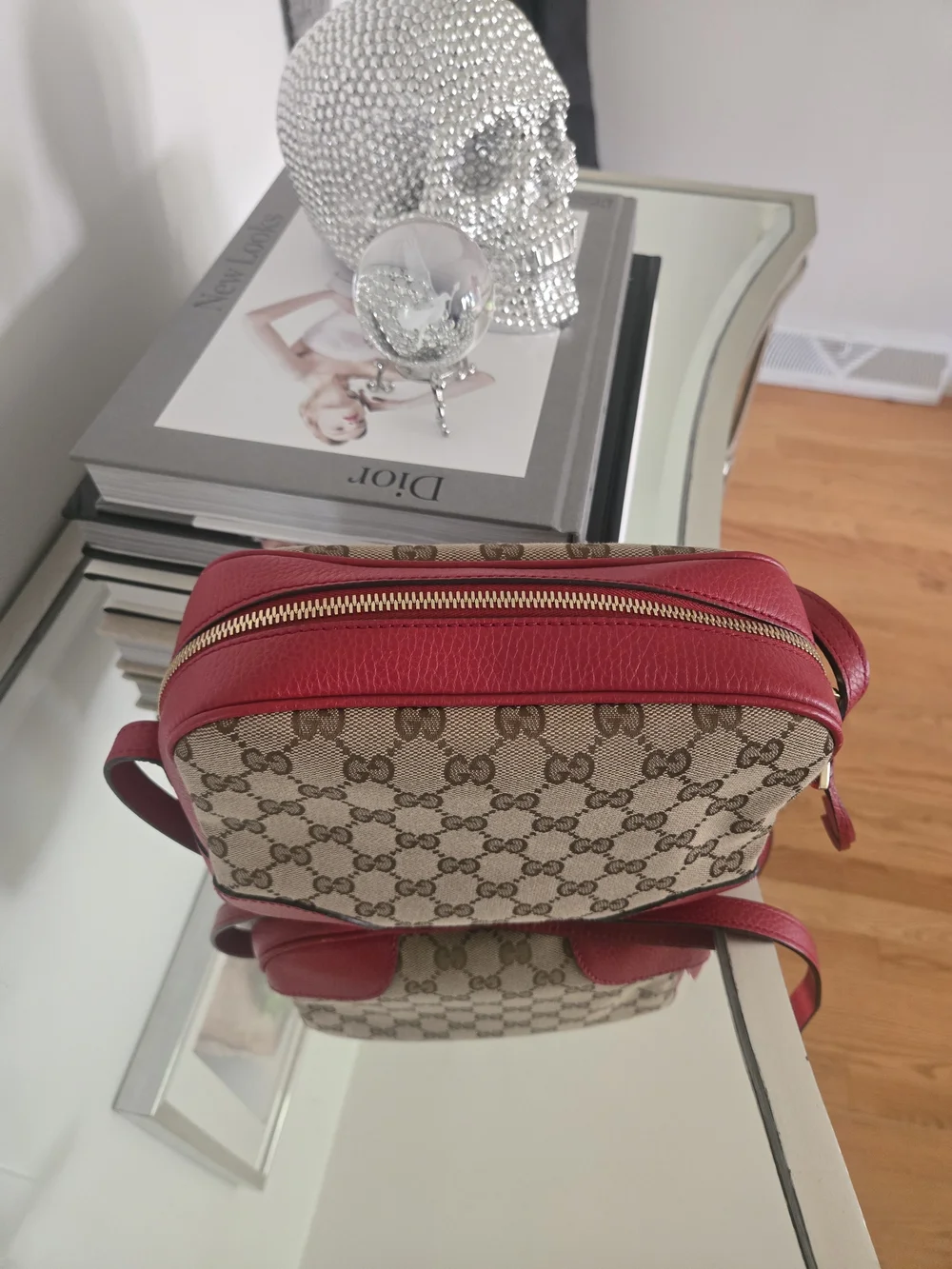 Gucci Red and Beige Canvas Crossbody Bag